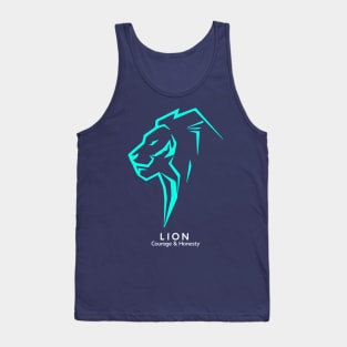 Lion Head Illustrate Turqois Blue Is the Symbol of Courage and Honesty Tank Top